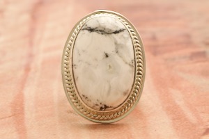 Genuine White Buffalo Turquoise Sterling Silver Native American Ring